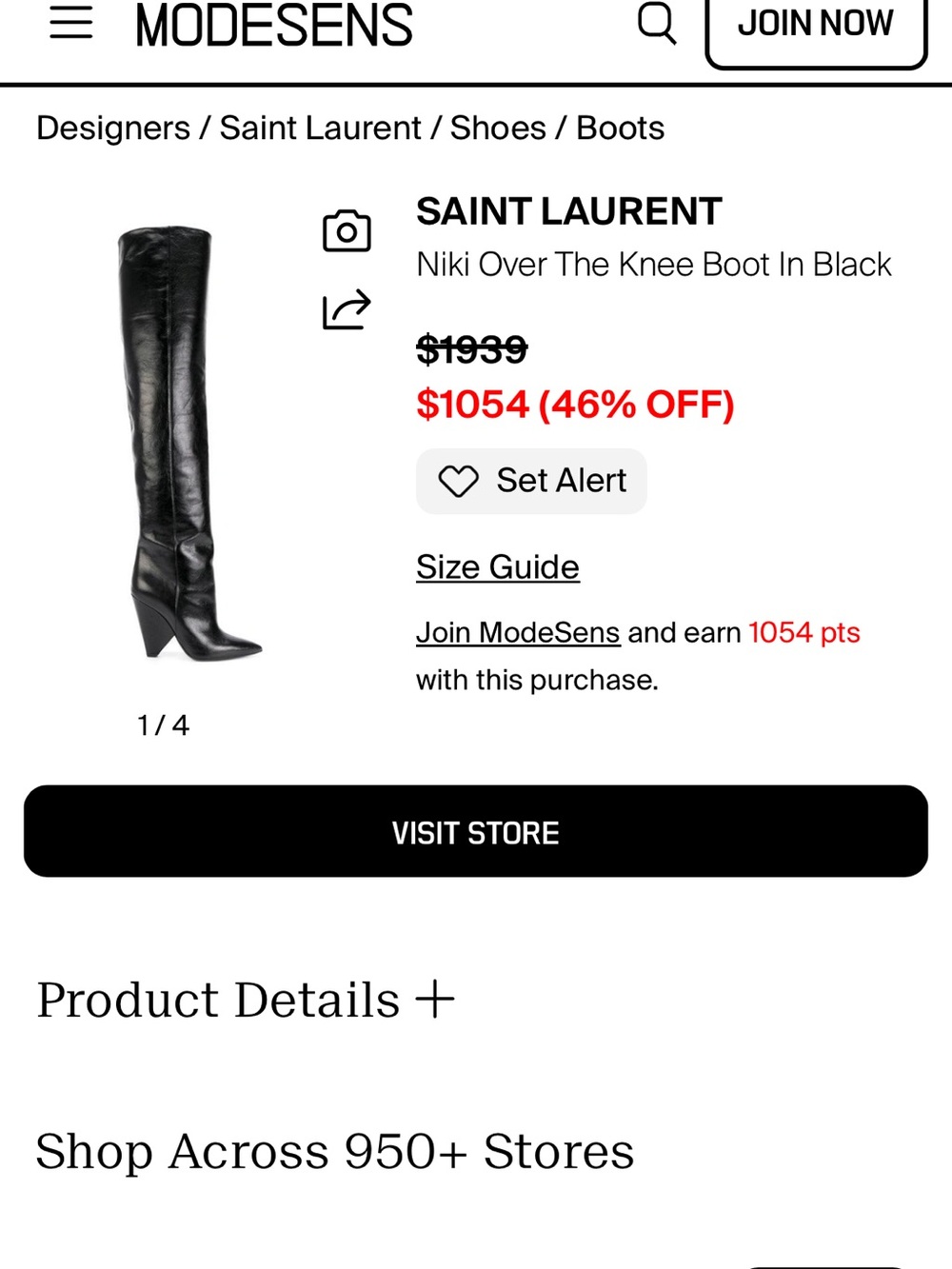 Saint Laurent Black Over-The-Knee Leather Boots Niki size 36 / 6